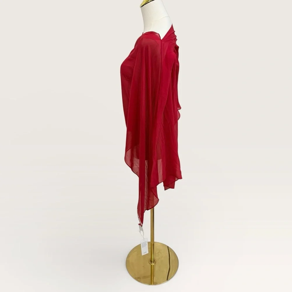 Eileen Fisher Scarlet Red Sheer Silk Georgette Chiffon Wrap One Size $138 NWT - Picture 3 of 8